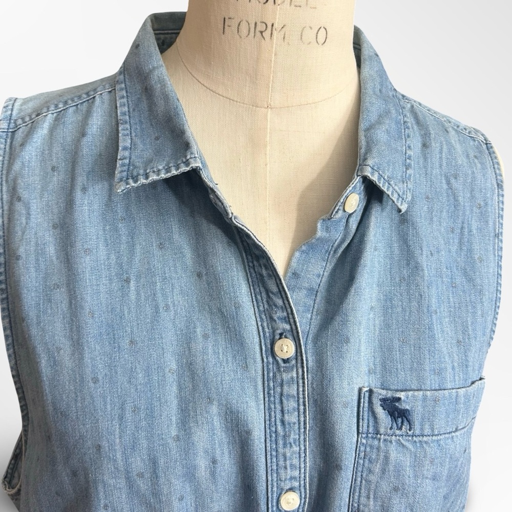 Abercrombie & Fitch sleeveless chambray button down shirt women's size large - Picture 5 of 6